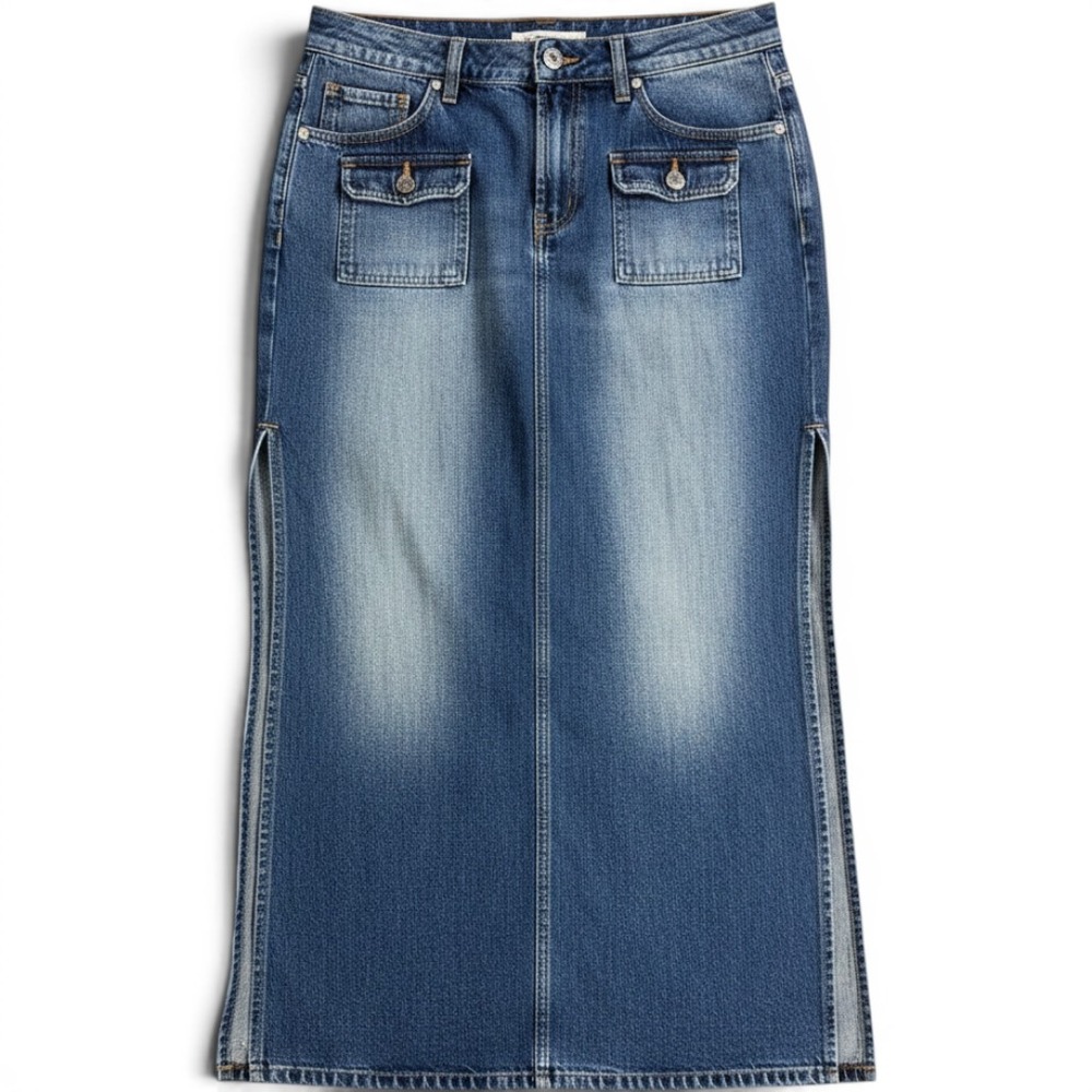 Y2K Vintage Paris Blues Long Denim Skirt Womens Size 9 Blue‎ Iconic Maxi Slit